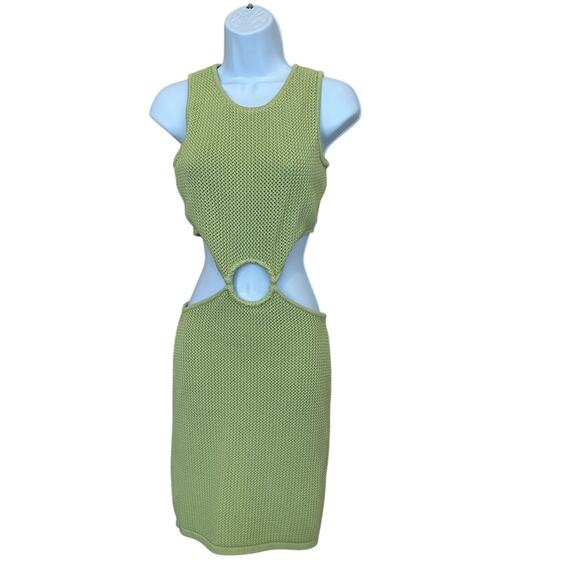 Ronny Kobo Chartreuse Green Crochet Mini Dress SMALL Cutout Resort Designer $295 - Picture 4 of 9